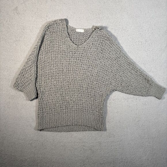 Altar’d State Chunky Open Knit V Neck Sweater Women’s Size M Grey Lagenlook - Picture 2 of 10